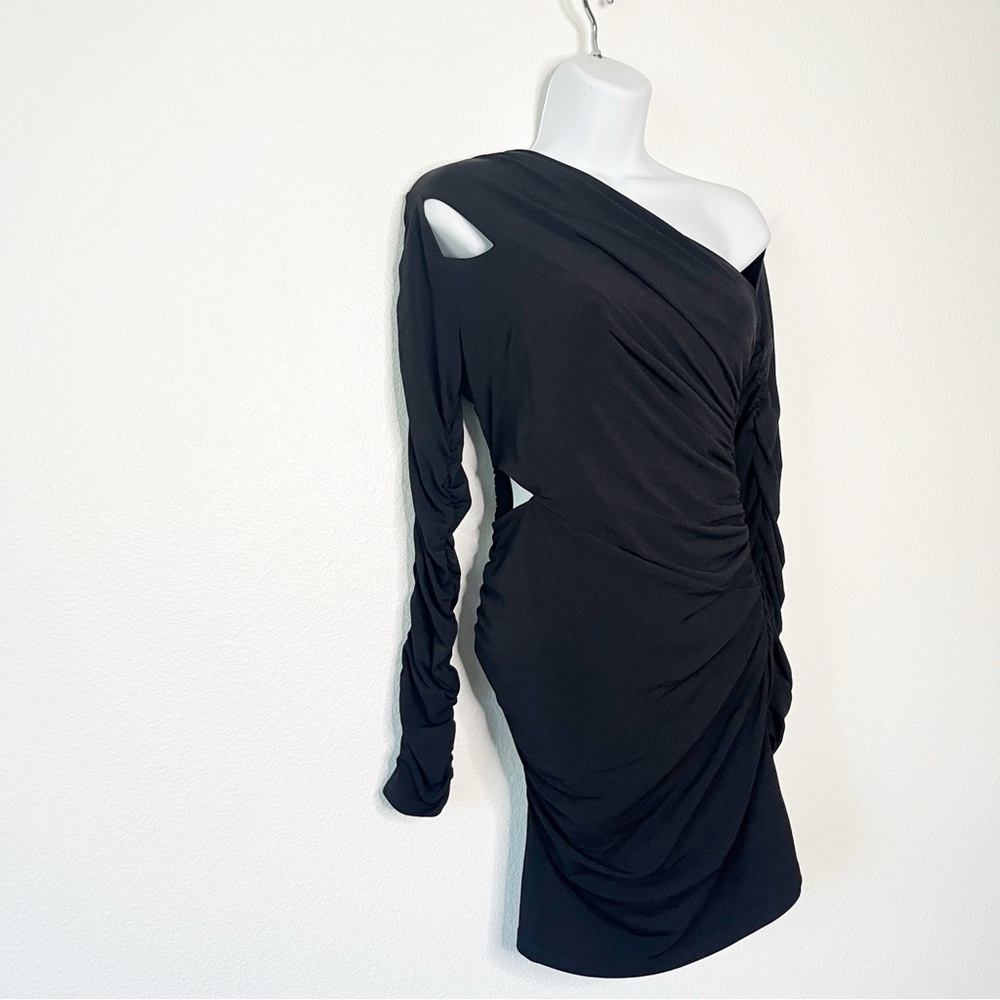 Hervé Léger Ruched Jersey Asymmetric Mini Dress Jersey Long Sleeve Small NEW - Picture 4 of 8
